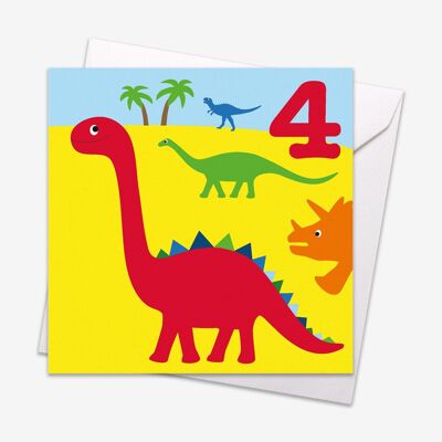Tarjeta de cumpleaños de dinosaurios de 4 años