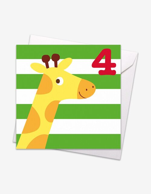 Age 4 Giraffe Birthday Card