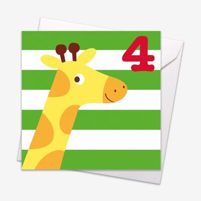 Age 4 Giraffe Birthday Card