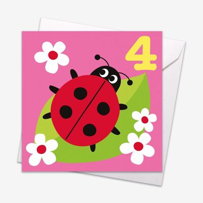 Biglietto d'auguri per coccinella di 4 anni