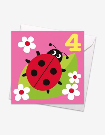 Carte d'anniversaire coccinelle 4 ans