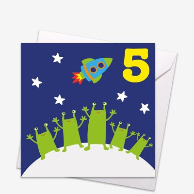 Age 5 Aliens Birthday Card