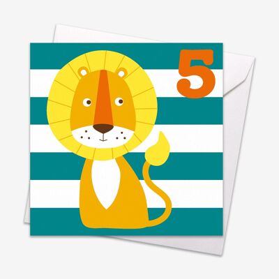 Age 5 Lion Birthday Card