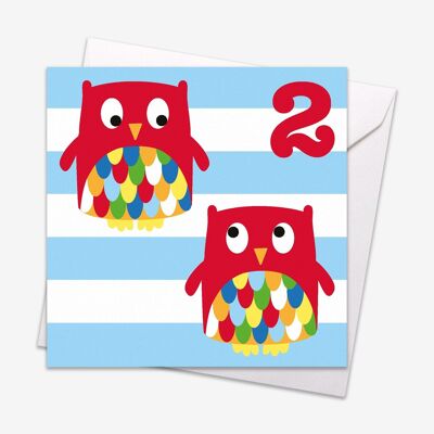 Carte d'anniversaire hibou 2 ans