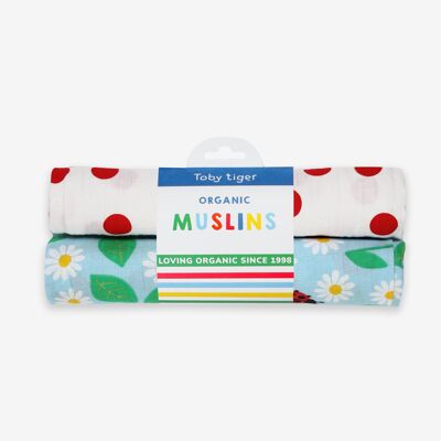 Pack de 2 muselinas orgánicas con estampado de jardín inglés