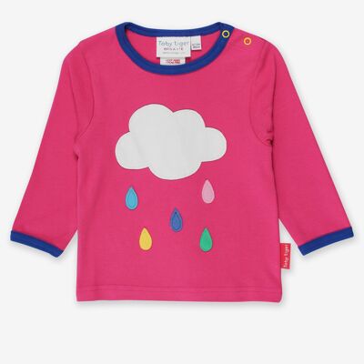 Camiseta rosa orgánica con aplicación de nubes