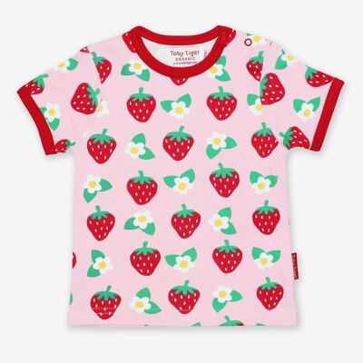 Camiseta con estampado de flores de fresa orgánica