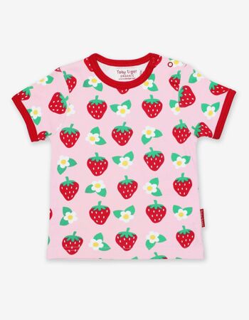 T-shirt bio à imprimé fleur de fraise 1