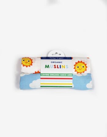 Lot de 2 mousselines bio Sunshine Cloud Print