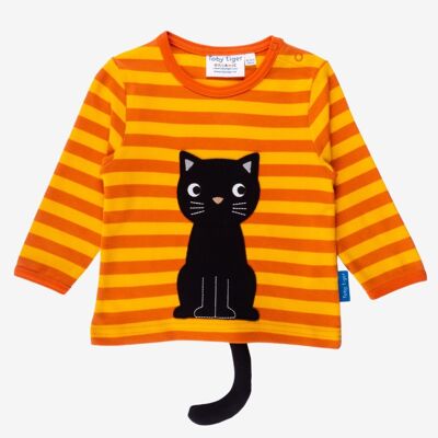 Camiseta con aplicación de gato negro orgánico (cola desmontable acolchada)