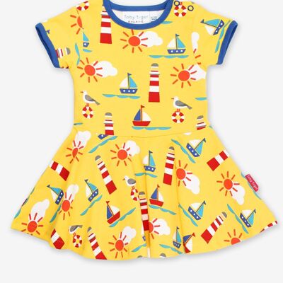 Organic Seaside Print SS Skater Dress