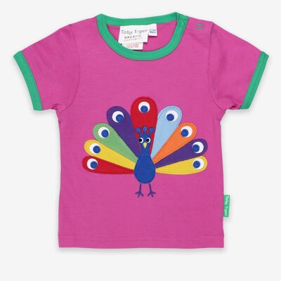 Camiseta orgánica con aplique de pavo real