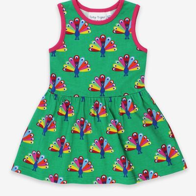 Vestido de verano con estampado de pavo real orgánico