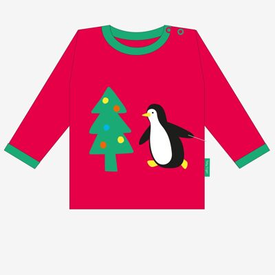 Camiseta con aplique navideño de pingüinos orgánicos
