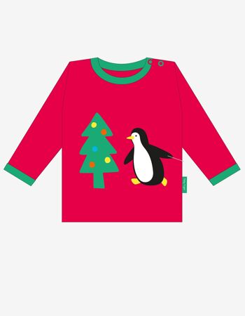 T-shirt à appliques de Noël bio Pingouins