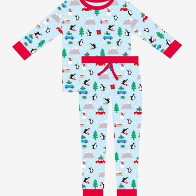 Pijama de adulto con estampado navideño de pingüinos orgánicos