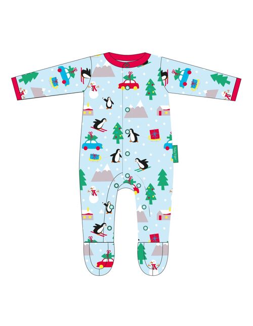 Organic Penguins' Christmas Print Babygrow