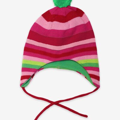 Cappello in maglia rosa e verde