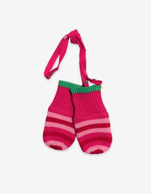 Pink and Green Stripe Knitted Mittens