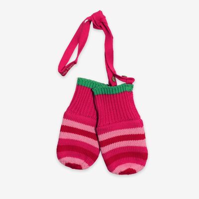 Pink and Green Stripe Knitted Mittens
