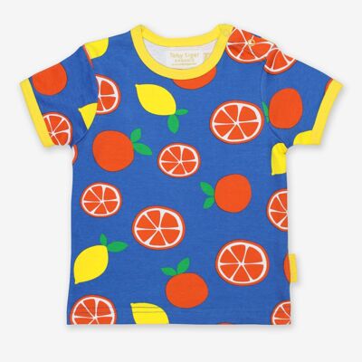 T-shirt con stampa di arance e limoni biologici