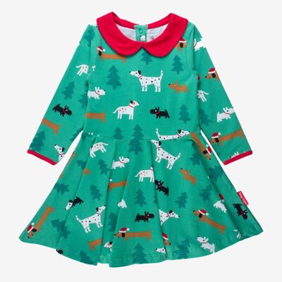 Organic Christmas Dog Print Skater Dress