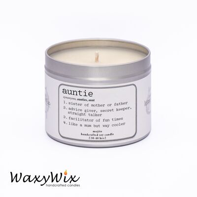 Gift for Auntie. Funny definition for Auntie. Candle gift for Auntie. Strong scented handmade soy wax candle.