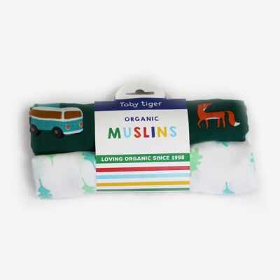 Pack de 2 muselinas orgánicas con estampado de autocaravana