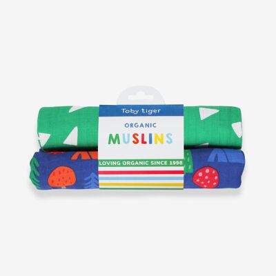 Pack de 2 muselinas ecológicas con estampado de oso camping