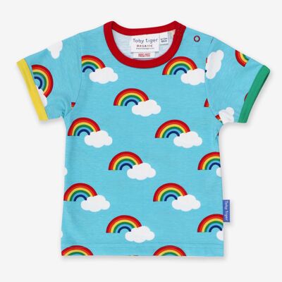 T-shirt con stampa arcobaleno turchese organico