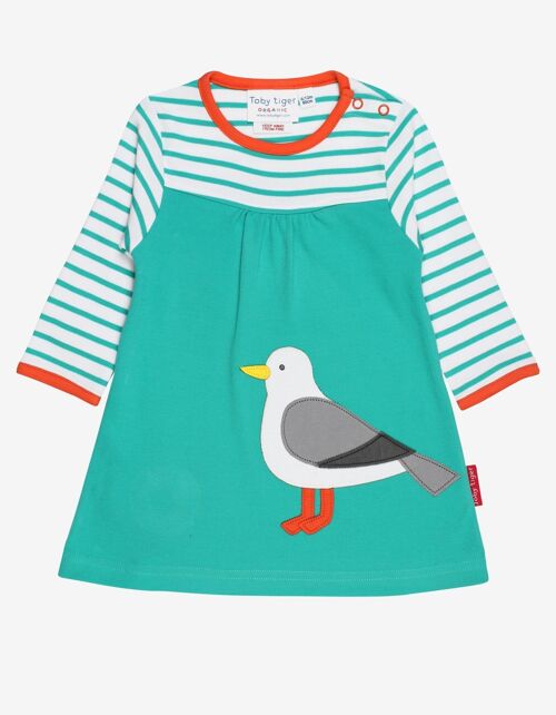 Organic Teal Seagull Applique Dress