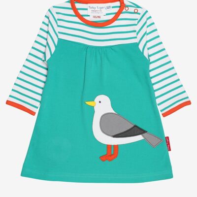 Robe bio bleu sarcelle avec appliques de mouette