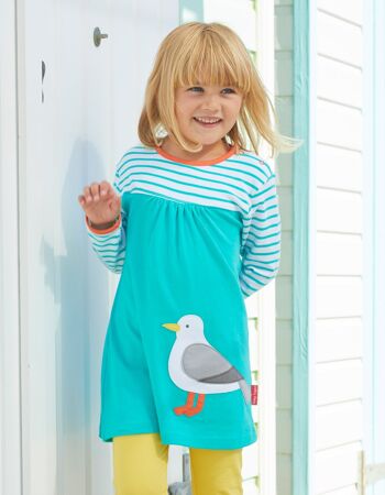 Robe bio bleu sarcelle avec appliques de mouette 4