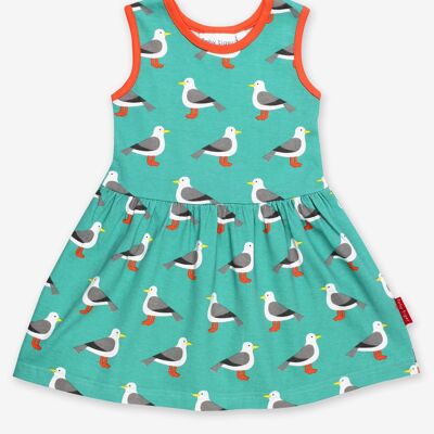 Organic Teal Seagull Print Summer Dress