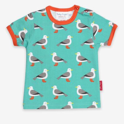 Organic Teal Seagull Print T-Shirt