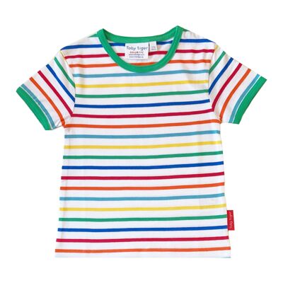 T-shirt ecologica a righe arcobaleno verde