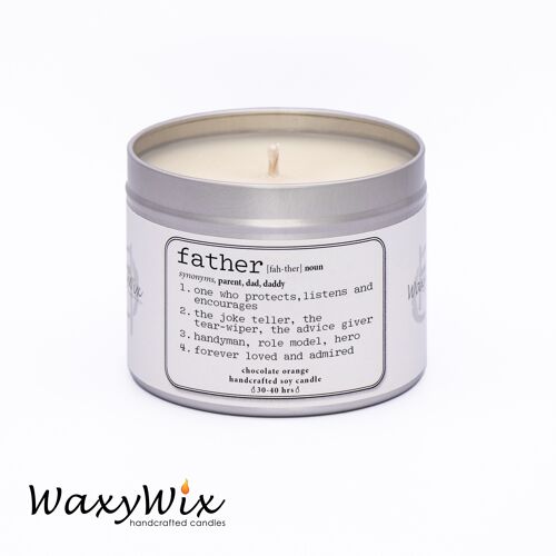 Father: Noun, definition. Candle gift for Dad. Strong scented handmade soy wax candle. Father's Day gift