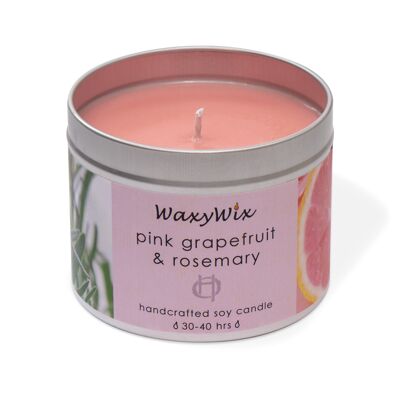 Pink Grapefruit & rosemary Handmade soy wax candle. Vegan and cruelty-free. Hand poured with a fresh scent.