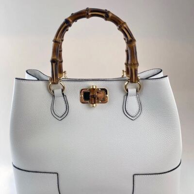 Lolo White Bamboo Leather HandBag