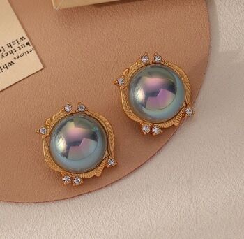 Boucles d'oreilles de mode colorées de style palais rétro français S925 aiguille en argent 2