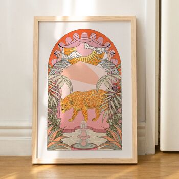 Jaguar' Animal Retro Boho Style Botanique Soleil Impression artistique 2