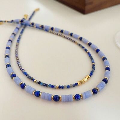 Halskette mit Vintage-Lapislazuli-Perlen, dick und handlich, für einfache und vielseitige Moda-Klamotten