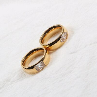 Gold Crystal Plain Gold Ring