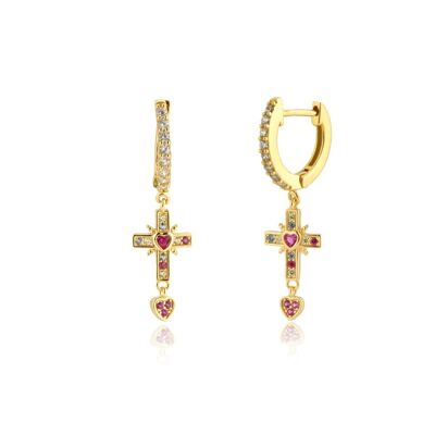 Luise - Boucles d'oreilles Huggie Croix du Sacré-Cœur