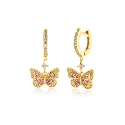 Suzan - Butterfly Dangle Huggie Earrings