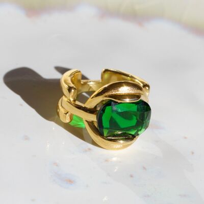 Anello di dichiarazione a catena di cristallo verde