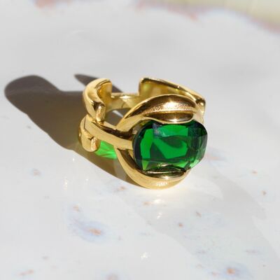 Green Crystal Chain Statement Ring
