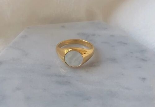 Natural Shell Round Gold Signet Ring