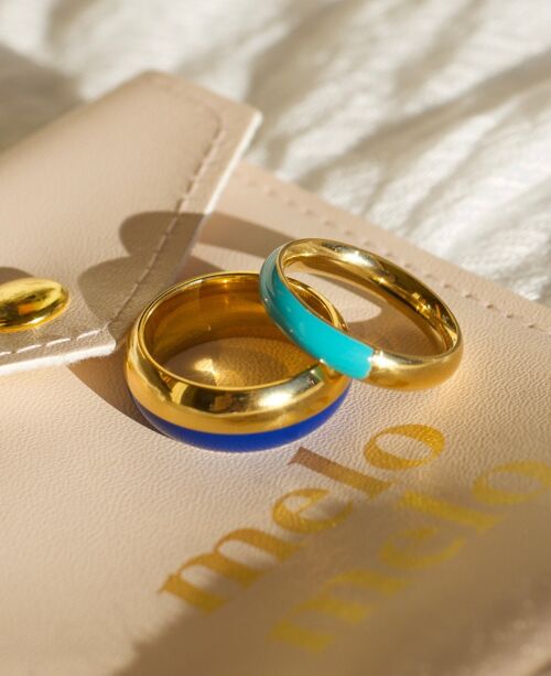 Blue & Turquoise Polished Surface Gold Band Ring