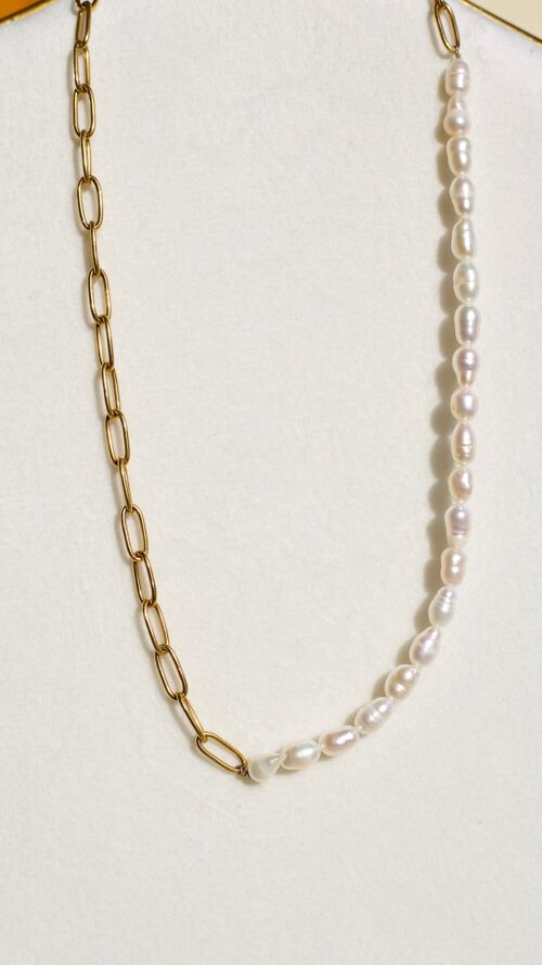 Adina - Half Pearl Half Paperclip Necklace